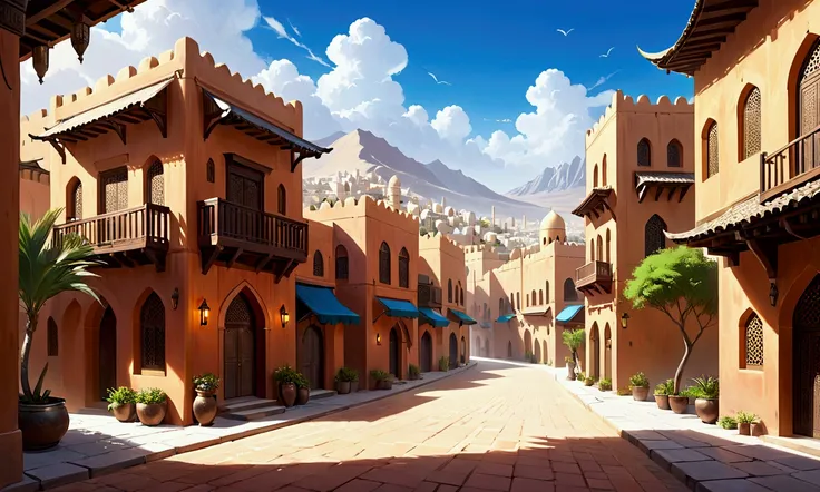 Arabian style town，Rich Color，デジタルLandscape painting, Detailed Landscape — Width 672, Landscape painting, Environmental design illustration, Landscape painting 詳細, landscape, Concept Art, Highly detailed digital art in 4K, 4K Digital Painting, 4K Digital P...