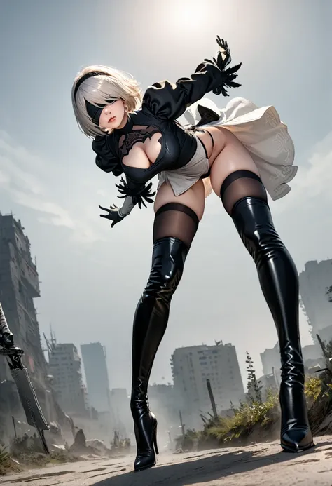 1girl,18yo,good anatomy, masterpiece, best quality,realistic, hyperrealistic, 16k hdr,,(nier:automata,2b),black blindfold,black ...