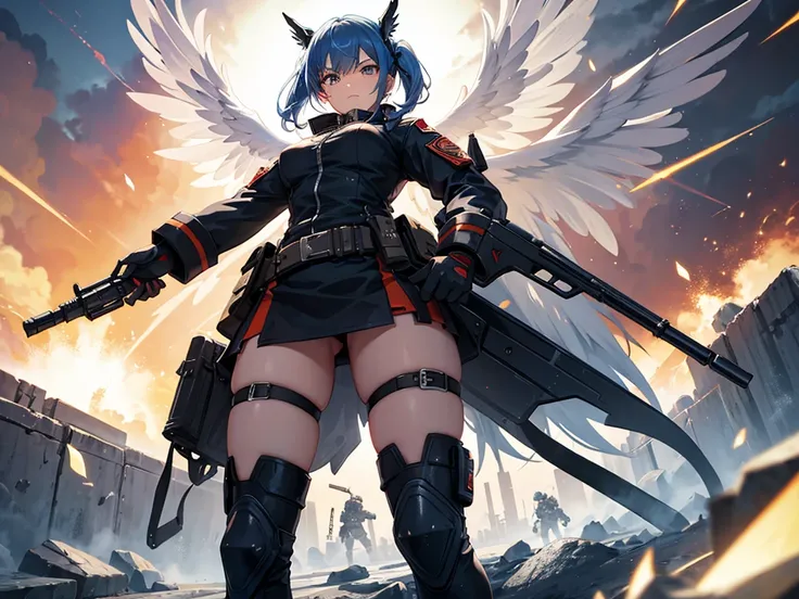 Badass soldier,  angelwings, explosions