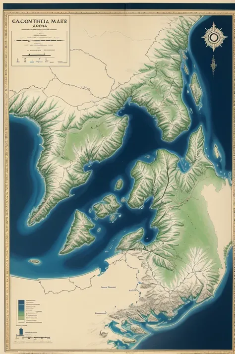 Geographic map of the continent Opus: To the north with great mountains and black forests Northland,to the south with its extensive Gardenia tropical forests and to the west where there are the fertile and flat lands of Mupis,detailed artwork