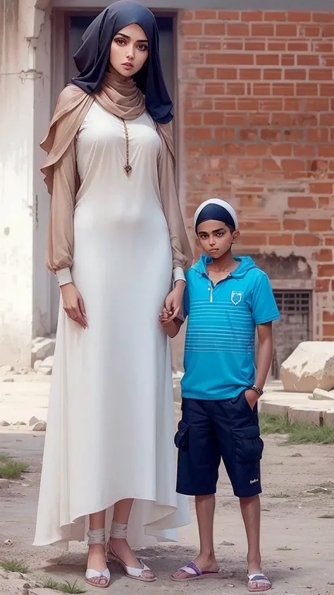 Super tall muslim girl wear chador with her short husband