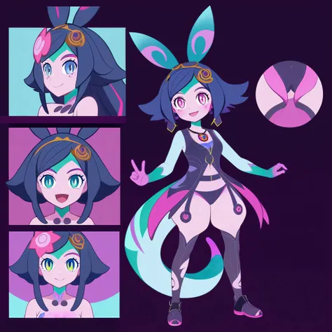 anime character design de una neeko con una mochila y una pelota, Pokémon Trainer outfit, Pokémon Trainer, pokemon anime style, Official character art, pokemon art style, ( ( character concept art ) ), anime character design, anime character art, mejor ani...