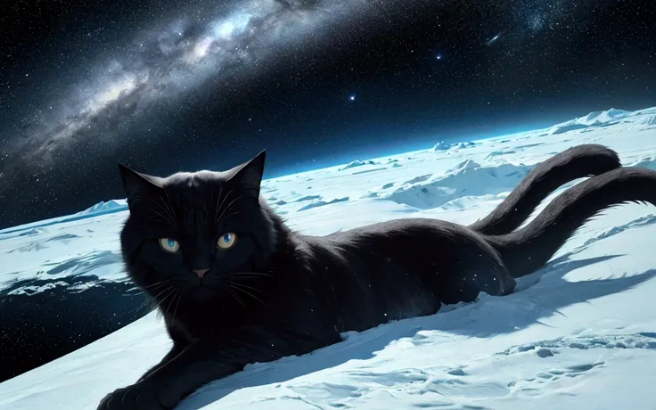 score_9,(best quality,4k,8k,highres,masterpiece:1.2),space,globe,a gigantic cat lying on the north pole, stars, cinematic angle, anime, ultra-detailed,vivid colors,