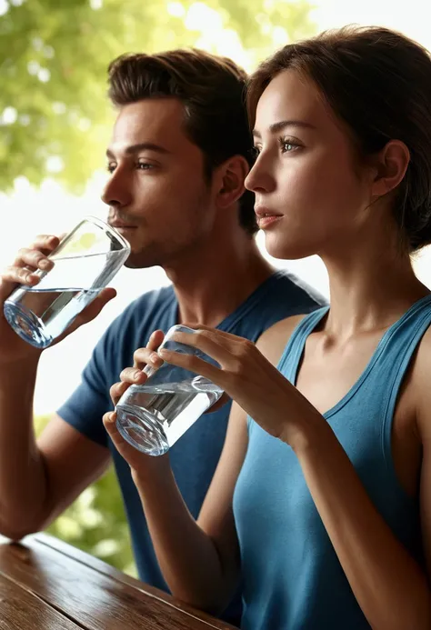 Detailed and high quality realistic people drinking water