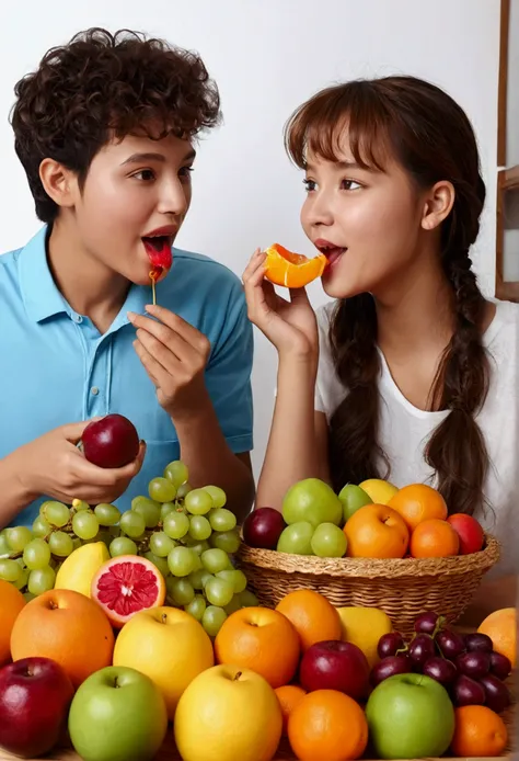 People eating fresh fruits realistic detailed and high quality