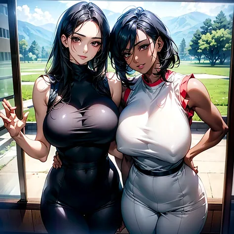 (extreme wide shot:1.3),(Artwork: 1.2), (best quality, Official Artwork, Masterpiece, 8k, HD, Ultra-Detailed), thai woman, mature, tall (2.11), a beautiful 40 year old woman, dark skin, ultra realistic eye, ultra-detailed eye,  eyes well proportioned to yo...