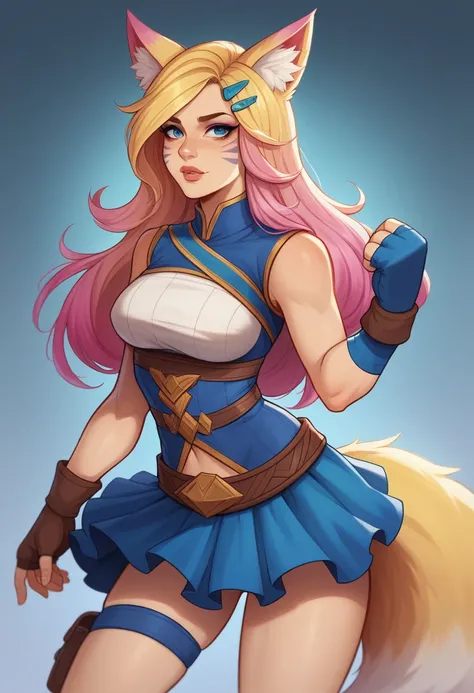 melhor qualiGIVESde,work of art,8K wallpaper,absurderes, high resolution, ultra detaild, (1 jovem linGIVES, standing alone:1.1),realisitic,K/GIVES (League of Legends), standing alone, animal ears,mitts, fox ears, hair ornament, long hair, hair blonde,blue ...