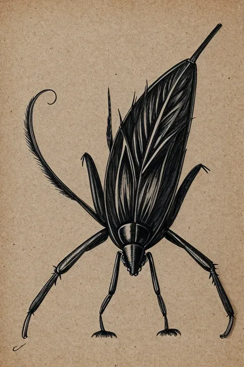 A hand drawing type black grasshopper