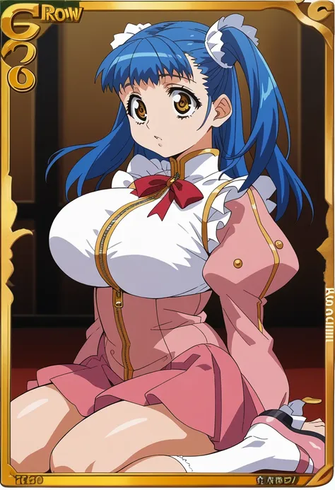 (Tuile(gravion),huge breasts,blue hair,yerrow eyes,twintail,two side up),(gold zipper,,white frill,red ribbon,pink skirt,Pink sleeves,Pink Shoes、White socks),official art