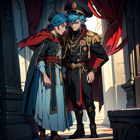 captain, black uniform, gold rank insignia, red cloak, black captains hat, black boots, anime, Art Deco, Gothic art, anime style, anatomically correct, masterpiece, high details, high quality, beautifully detailed eyes, captivating gaze, vivid colors, skil...