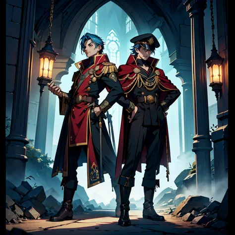 captain, black uniform, gold rank insignia, red cloak, black captains hat, black boots, anime, Art Deco, Gothic art, anime style, anatomically correct, masterpiece, high details, high quality, beautifully detailed eyes, captivating gaze, vivid colors, skil...