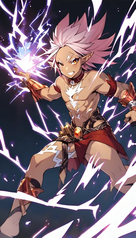 a high elf barbarian with lightning magic