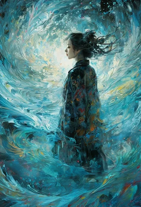 Abstract Expressionist Paintings - Abstract Beauty,(Black transparent， Lace),(((Looking at the camera))),Nearly perfect,Dynamic,moonlight,Very detailed,number,Art Station,Concept Art,Smooth,Clear focus,illustration,Art work：carne griffiths 和 wadim kashin ....