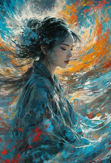 Abstract Expressionist Paintings - Abstract Beauty,(Black transparent， Lace),(((Looking at the camera))),Nearly perfect,Dynamic,moonlight,Very detailed,number,Art Station,Concept Art,Smooth,Clear focus,illustration,Art work：carne griffiths 和 wadim kashin ....