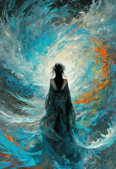 Abstract Expressionist Paintings - Abstract Beauty,(Black transparent， Lace),(((Looking at the camera))),Nearly perfect,Dynamic,moonlight,Very detailed,number,Art Station,Concept Art,Smooth,Clear focus,illustration,Art work：carne griffiths 和 wadim kashin ....