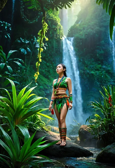 Jungle Adventure, full body, by Miki Asai, cinematic still, (best quality, masterpiece), very aesthetic, perfect composition, intricate details, ultra-detailed, vivid colors