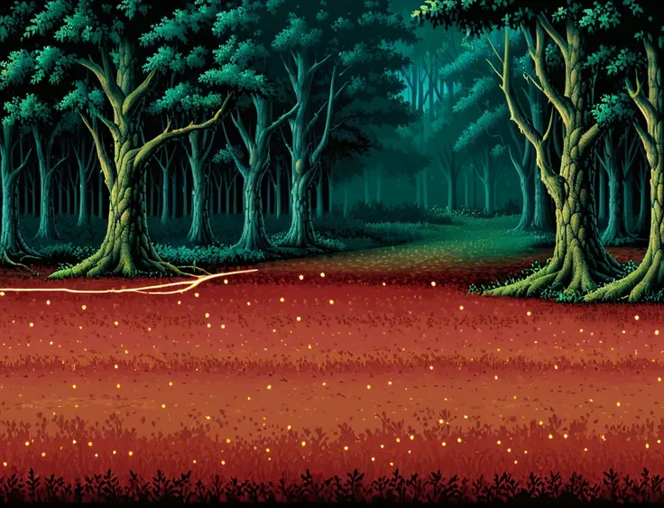 side view of a forest battleback, background, clean floor, medieval forest battleback, at night, side-view, masterpiece, trees i...