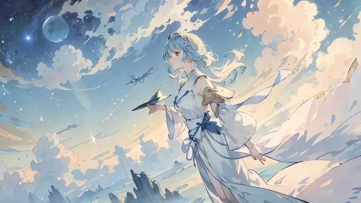 (Best quality),(masterpiece),(ultra detailed),(high detailed),(extremely detailed),Subject: Anime Sky Dreamscapes
Medium: Digital illustration or traditional painting.
Resolution: 4000x2000 pixels.
Color Palette: Soft pastel colors with a mix of vibrant hu...