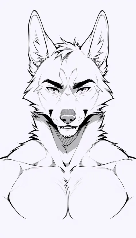 lineart drawing of furry fox close up line art. handsome