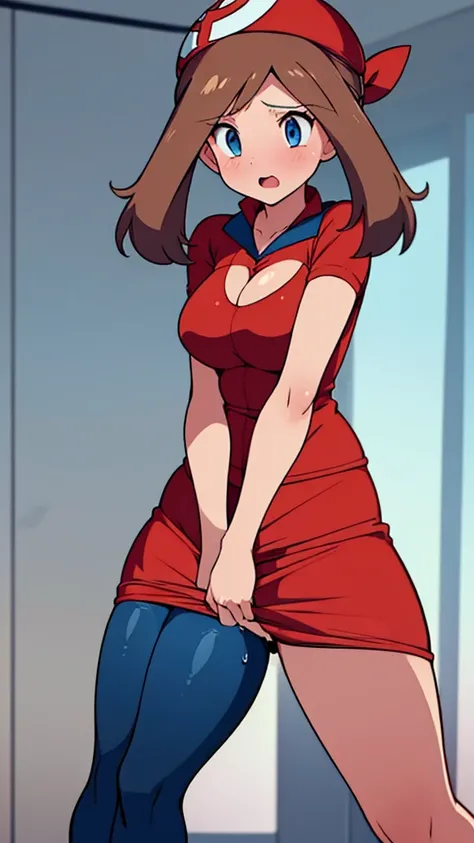 ((Girl having intense vaginal sex with man:1.3)), アニメ One girl, 22 years old, May Pokemon, red bandana, Brown Hair, short hair, Blue eyes, Big Breasts, Chest cleavage, Bounce, Thighs, indoor, 32K,Super detailed,Ultra-detailed, The perfect Mei, Red clothes,...