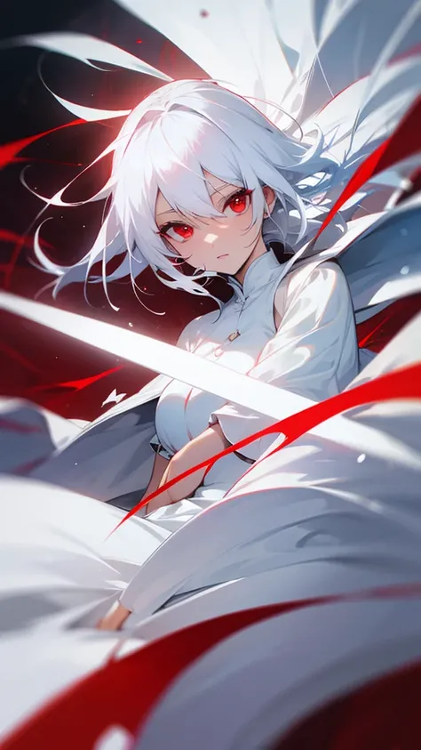 Red eyes white hair white dress