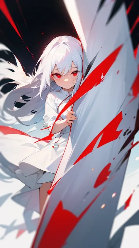 Red eyes white hair white dress shy