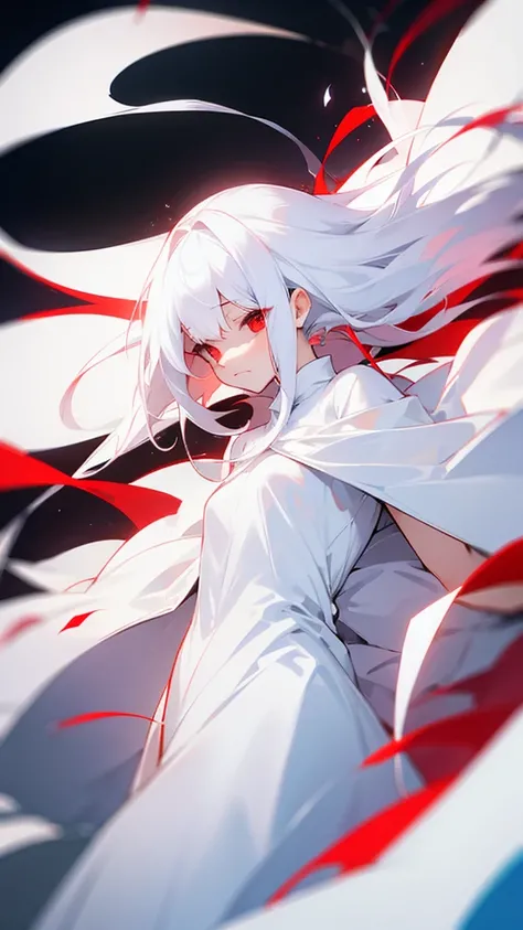 Red eyes white hair white dress shy