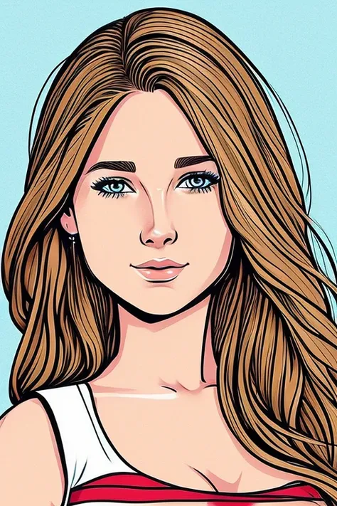 Cartoon realistic comic Portrait white American girl