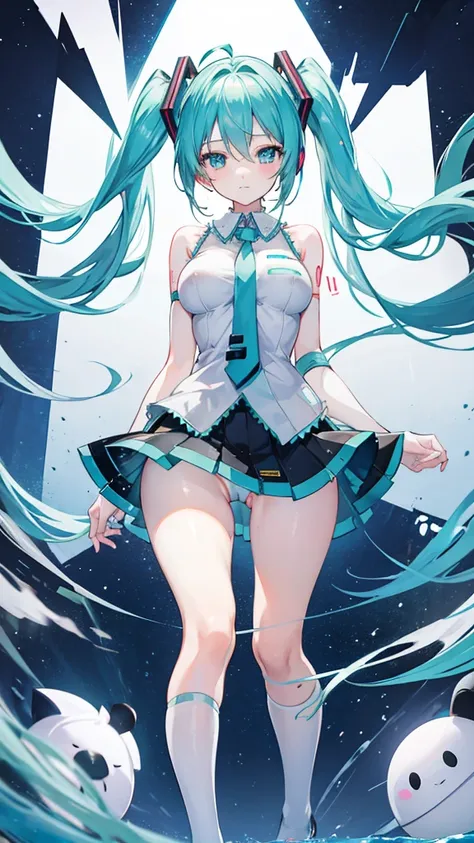 Hatsune Miku, huge breast, cameltoe, Huge thighs, white mini skirt 