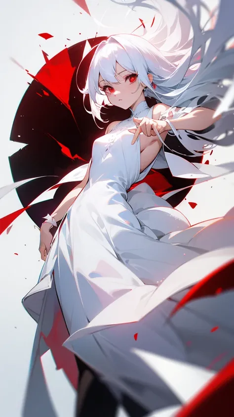 Red eyes white hair white dress deppress