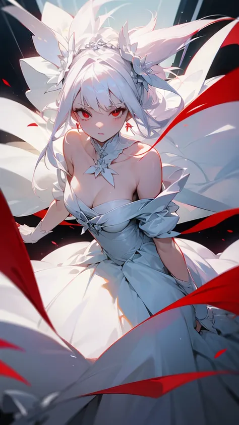 Red eyes white hair white wedding dress