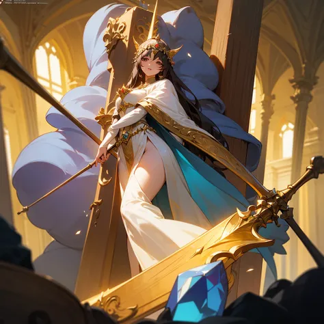 high resolution、Elegant、Neat、Long haired goddess。
Wearing a light dress。Goddess of Light。Holds a large staff with a crystal。like medieval europe、beautiful、Fantasy。Elegant、Adult wo luxurious atmosphere