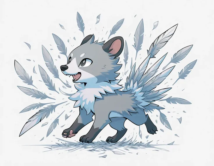 Tasmanian Devil covered in gray fur and feathers with birds bursting forth in pokemon art style