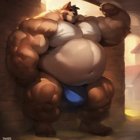 Epic Citizen Zootopia manga style, My hero zootopia Character, Dungeons and Dragons Legendary quest style, A poor villager wearing a loincloth, Real life, Anime serie, Anime character, Obese muscle Obese Sumo wrestler Werebeast Kid, full body pic (obese, s...