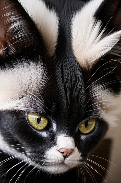 The black cat has a diamond-shaped area of ​​white fur in the middle of its forehead