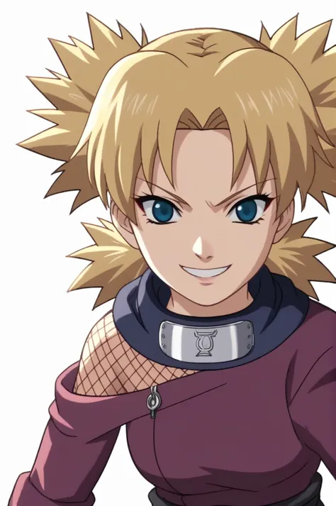 score_9, score_8_up, score_7_up, score_6_up, score_5_up, score_4_up, BREAK, source_anime, ytemari, 1girl, blonde hair, quad tails, blue eyes, fishnets, purple garment, sash, smile, upper body, looking at viewer, solo, simple background, white background, a...