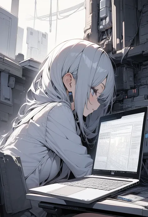 ((background only)),masterpiece, best quality, extremely detailed, ultra detailed, flat anime, 2D,Plug the USB flash drive into the side of the laptop computer