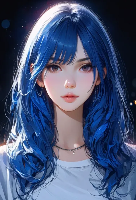 "best quality, ultra-detailed, realistic:1.37, highres, HDR, studio lighting, physically-based rendering, extreme detail description, professional, vivid colors, bokeh, portraits, photography, monochrome, soft lighting"blue hair, simple background