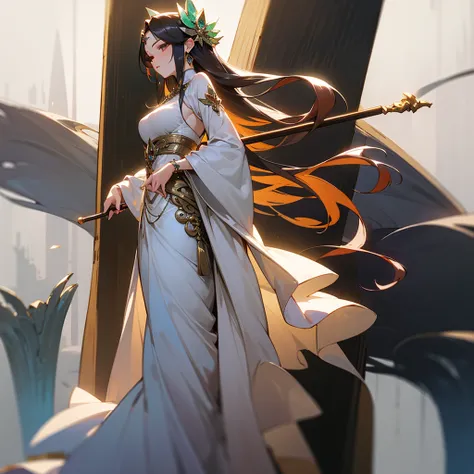 High resolution、sexy、Pure and mature goddess。Emerald、goddess of jewels。Wearing a white long dress skirt。hair and、Her dress is fluttering。Her hair is long down to her waist。Carrying a large jeweled walking stick。
Fantasy、beautiful