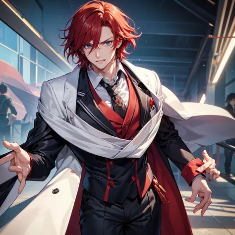 Please create a character based on the following characteristics: Appearance: 23 years old, 183cm tall, good-looking, thick, unkempt red hair, blue eyes Personality: Joker, fun-loving, brotherly, energetic, crybaby, suffers from unknown PTSD