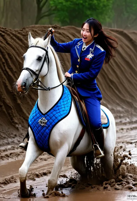 girl of riding horse accident,On a muddy slope,Neighing Horse,(((masterpiece))),(((Highest quality))),((Tabletop:1.4, Highest quality)), (Genuineな写真:1.4), Blue Haori,get caught in a net,Severe,Covered with thorns,
((1 beautiful knight)),Rodeo,Desperate,don...