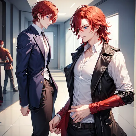 Occupation: Inventor Appearance: 23 years old, 183cm tall, good-looking, thick, messy red hair, blue eyes Personality: Joker, fun-loving, brotherly, energetic, crybaby, suffers from unknown PTSD