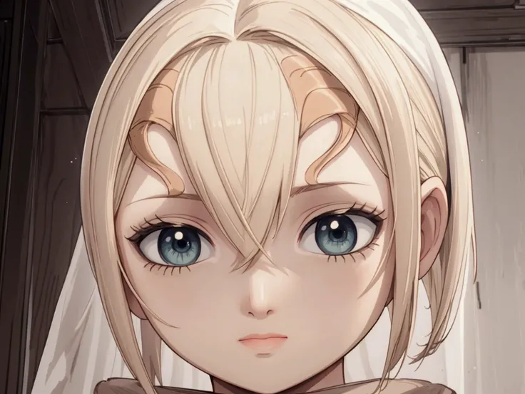 masterpiece), best quality, high resolution blonde 1girl bob cut medium hair   standing alone  cowl headband profile image looking at viewer beautiful eyes  beautiful face extremely detailed