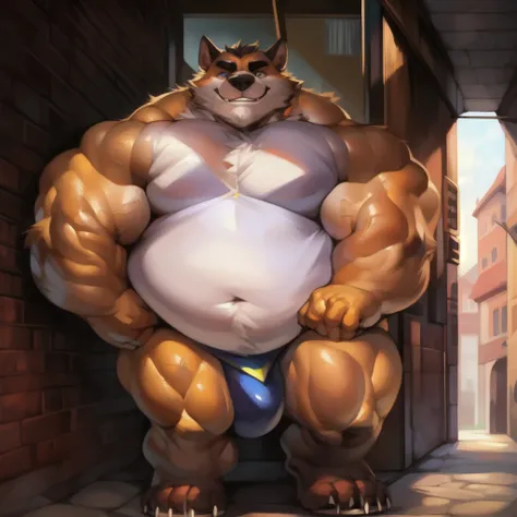 Epic Citizen Zootopia manga style, My hero zootopia Character, Dungeons and Dragons Legendary quest style, A poor villager wearing a loincloth, Real life, Anime serie, Anime character, Obese muscle Obese Sumo wrestler Werebeast Kid, full body pic (obese, s...