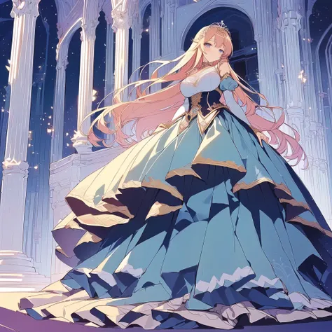 ((Anime cute art style)),(((digital))),Noble atmosphere,(masterpiece), (best quality), (Super detailed),illustration,(Very delicate and beautiful),Dynamic angle,looking at the audience,(((solitary))),((whole body)),(((1 Gorgeous and noble princess in wide ...