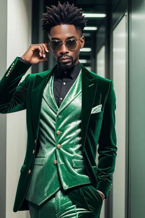 Green velvet suit