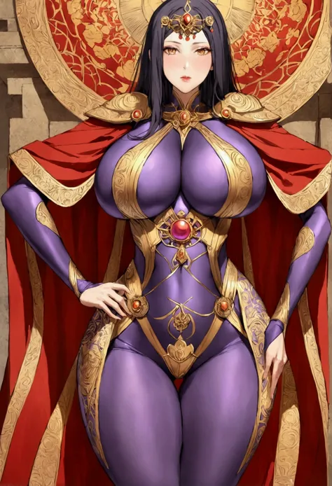 best quality masterpiece extremely detailed highres huge breasts Bodysuit Emperor cloak