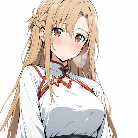 1 Girl, Asuna (Star), Sword Art Online，solitary, Viewers, Pure white background，blush, Brown eyes,breathe, avatar，Half Body，Colorless comic style，angle, masterpiece, best quality，Chinese clothing，Black, White and Gray