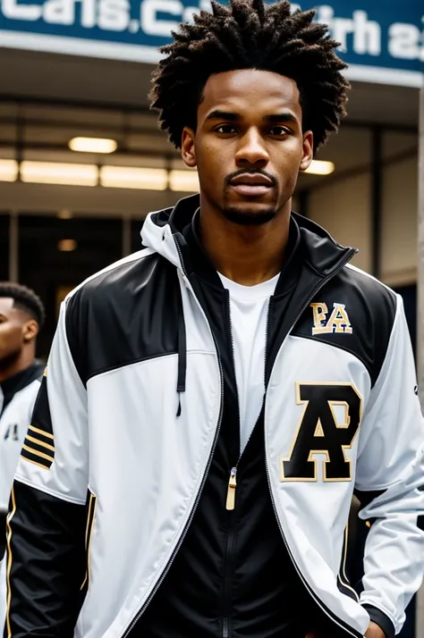 Black basketball sports jackets, white and gold