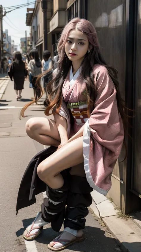 Cute Japanese woman, (16 years old), (Very cute face: 1.3), White and moisturized skin,
BREAK,
Fighter, Kung Fu fighter, Idol,
BREAK,
(Wearing cute kimono: 1.3), (Very revealing kimono), Very large earrings, Short length,
BREAK,
(Long hair), (Gray hair), (...